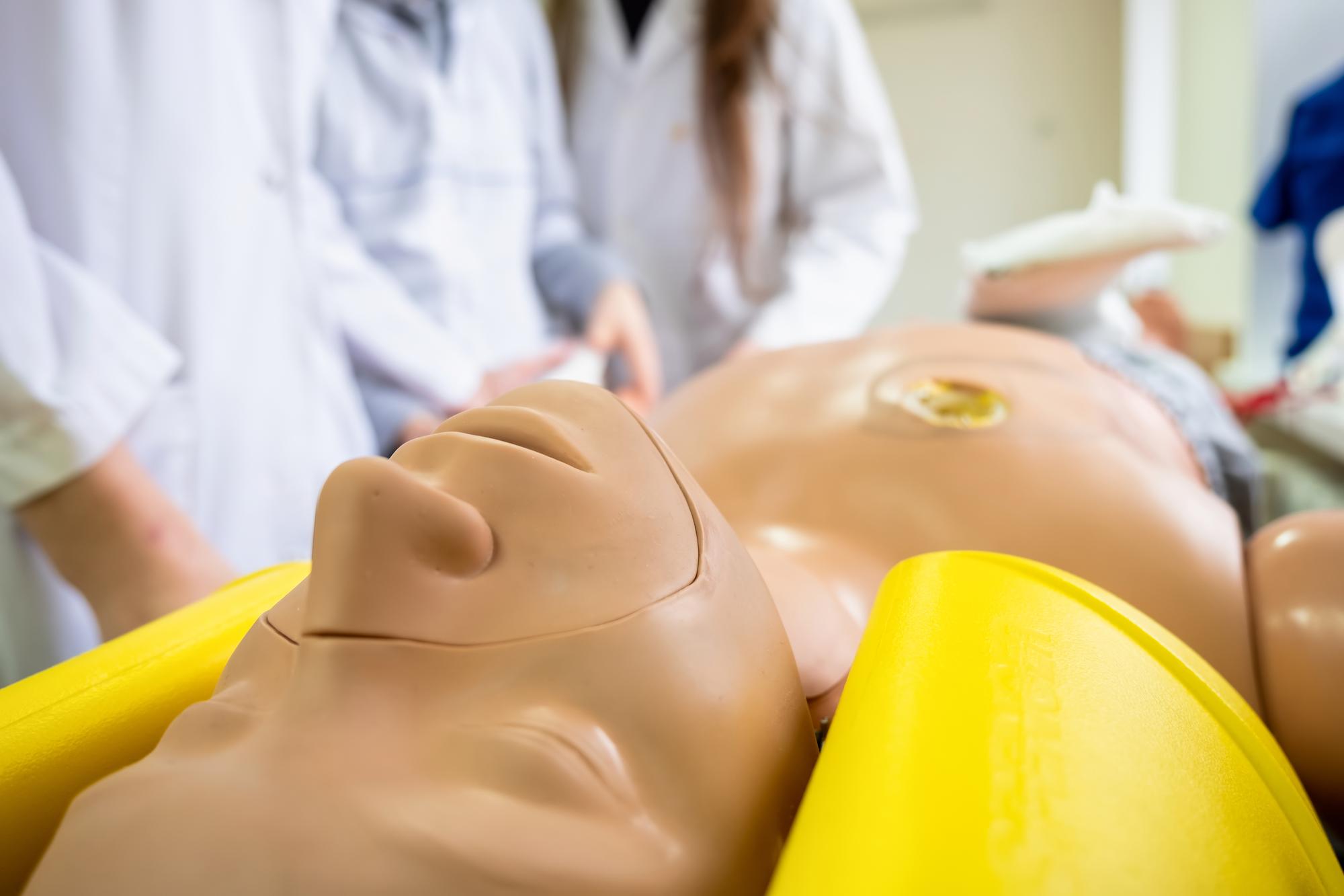 Formation aux gestes d'urgence sur mannequin pédagogique en salle de formation